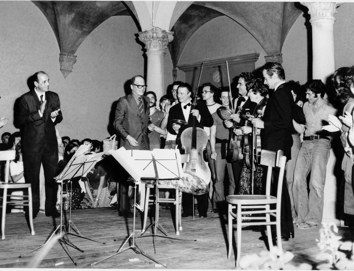  Quartetto Italiano: la festa dei trent'anni con il sindaco di Fiesole A.Latini e Marino Racich, Badia Fiesolana 